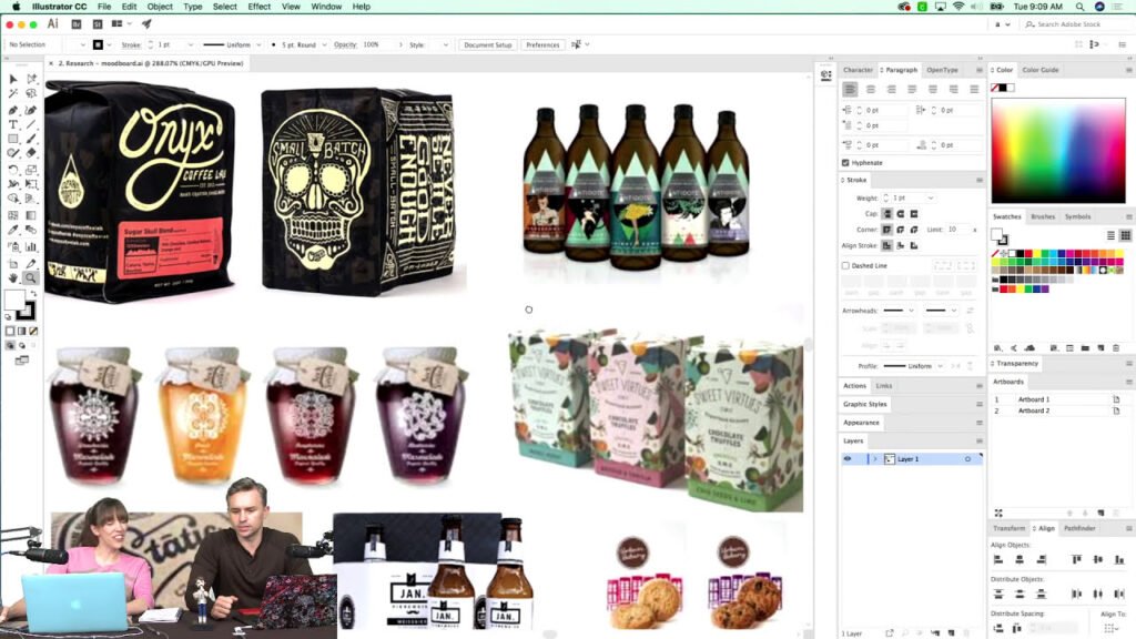 Moodboard packaging thé et épicerie fine (Adobe Live, jour 1) — Anne Bracker