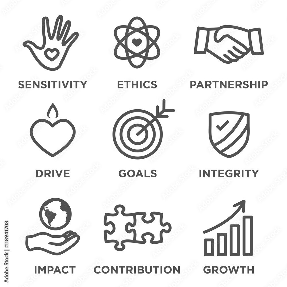 Responsabilité sociale – set d'icônes au trait — Anne Bracker