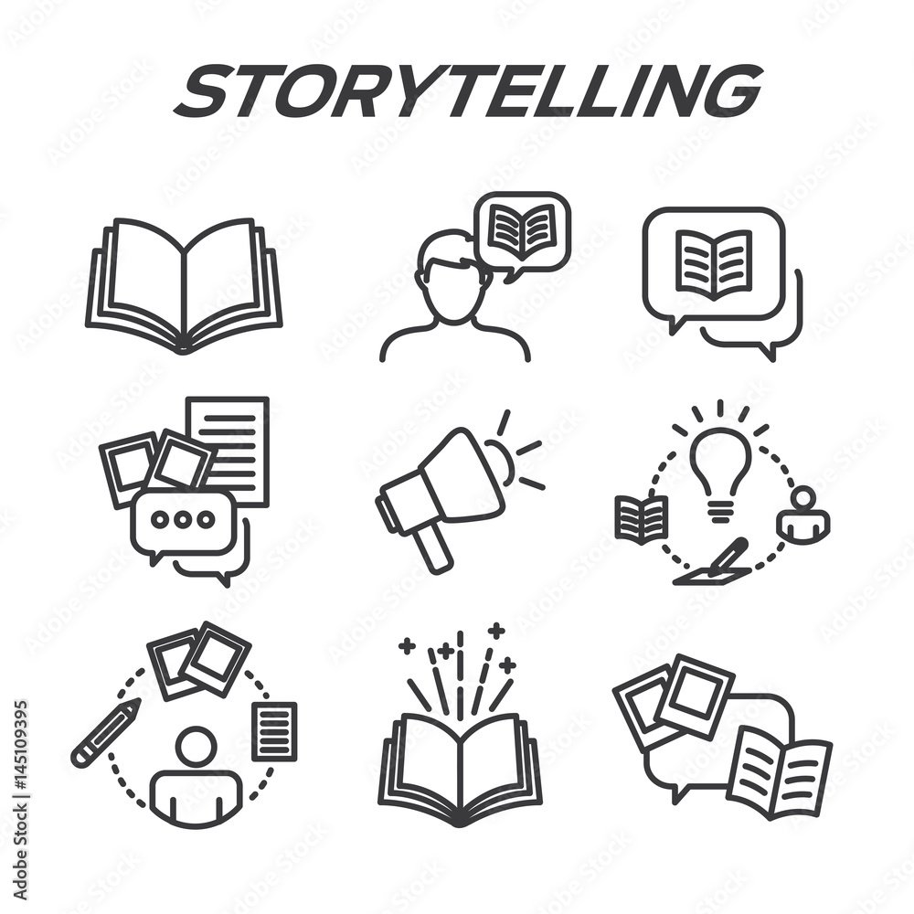 Set d'icônes « storytelling » avec bulles de dialogue — Anne Bracker