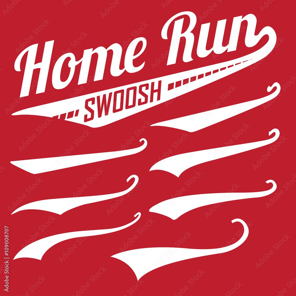 swooshes et swashes pour typographie rétro de baseball Home Run swooshes — Anne Bracker