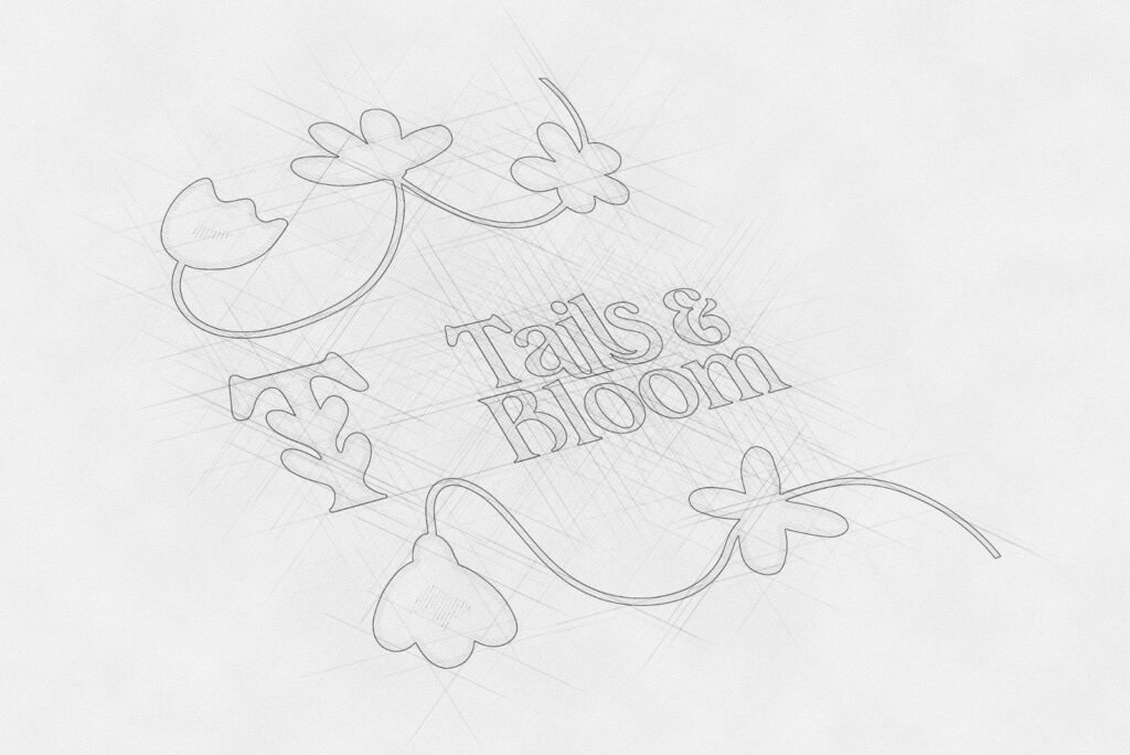 Tails & Bloom – croquis de construction du logo — Abi Connick