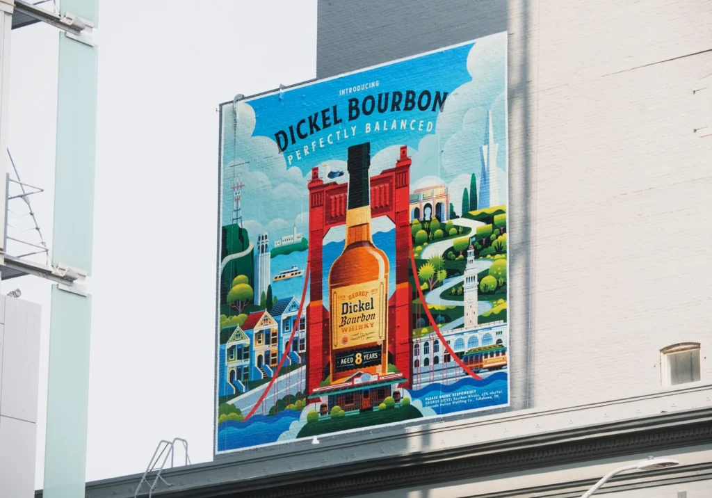 Fresque George Dickel terminée sur une façade de San Francisco — Aldo Crusher
