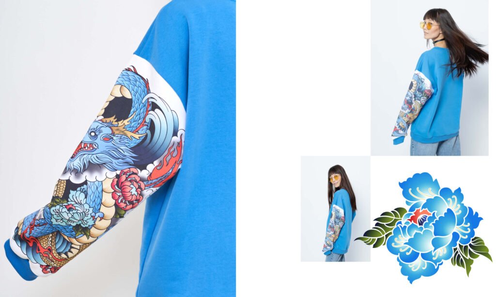 Japanese sleeve — dragon bleu et pivoine — Ann Fedoseeva
