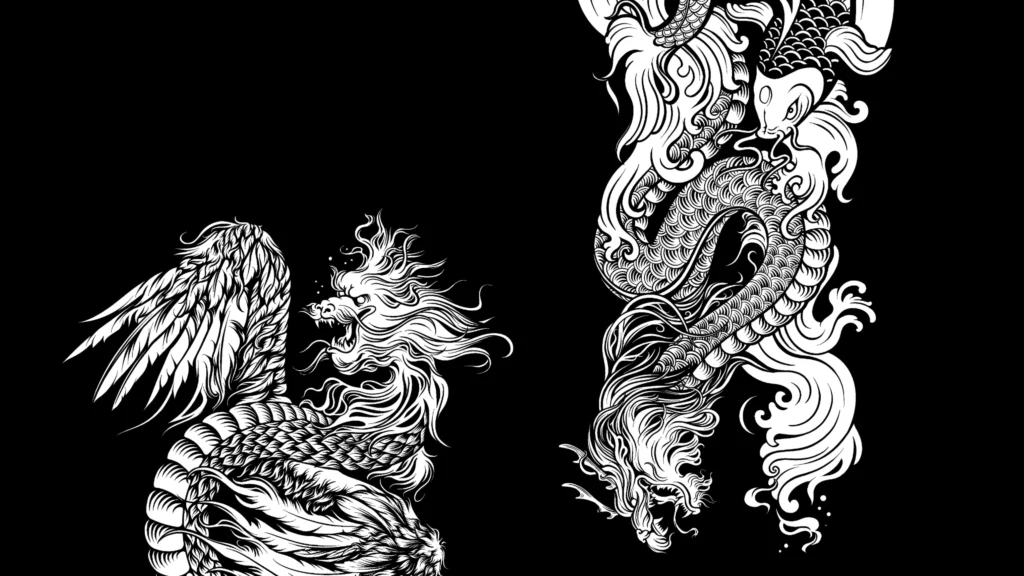 Koi to Dragon — dessin au trait — Ann Fedoseeva