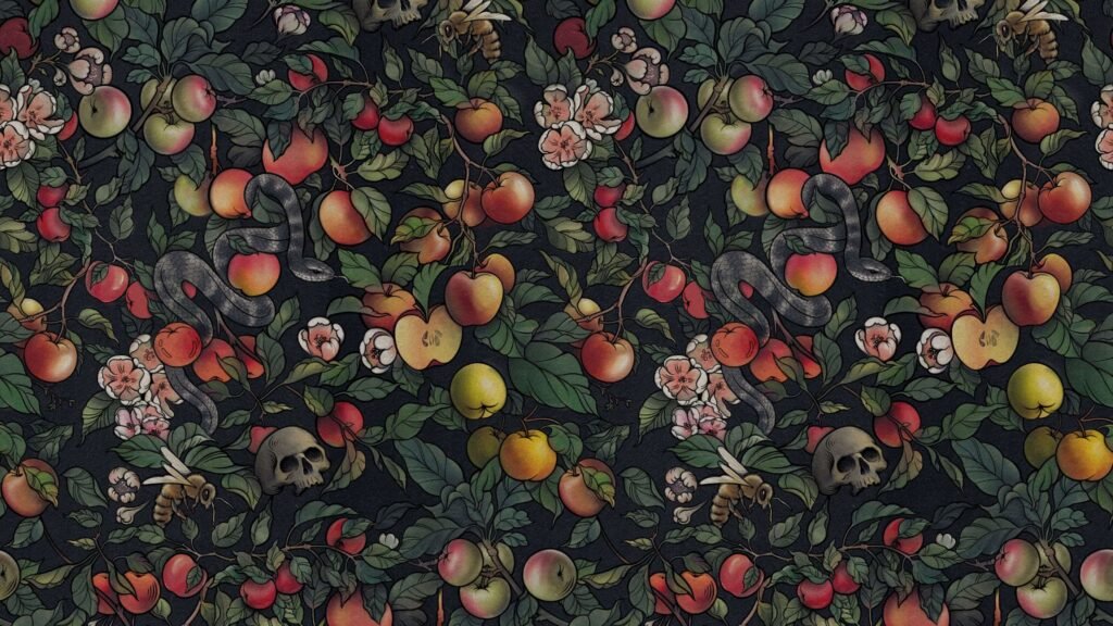 Rebel Apple — motif « pommes, serpent, crâne » — Ann Fedoseeva