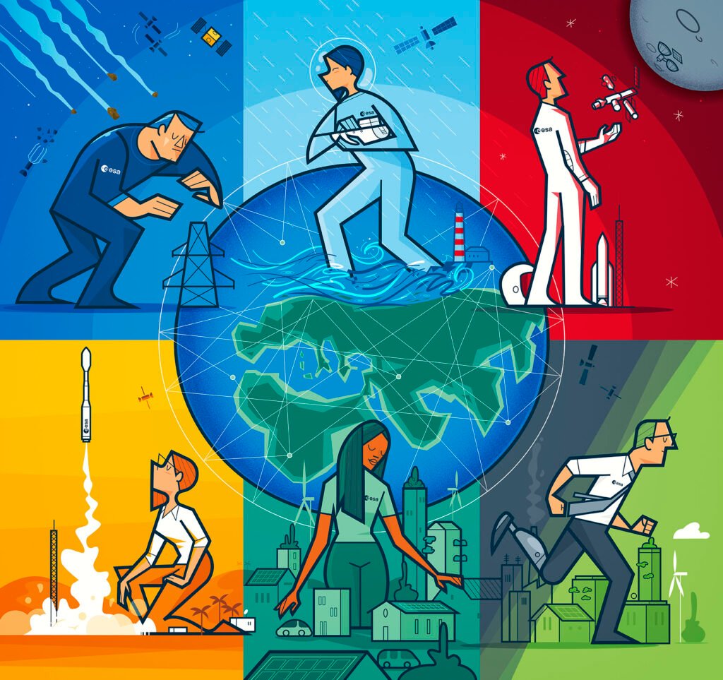 ESA missions illustrated postcard — Ale Giorgini
