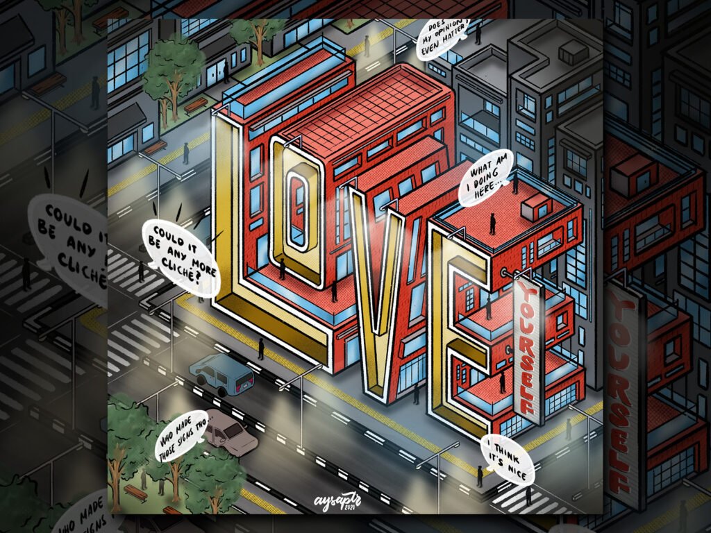 « Love Yourself » – lettering isométrique — Aysa Putri