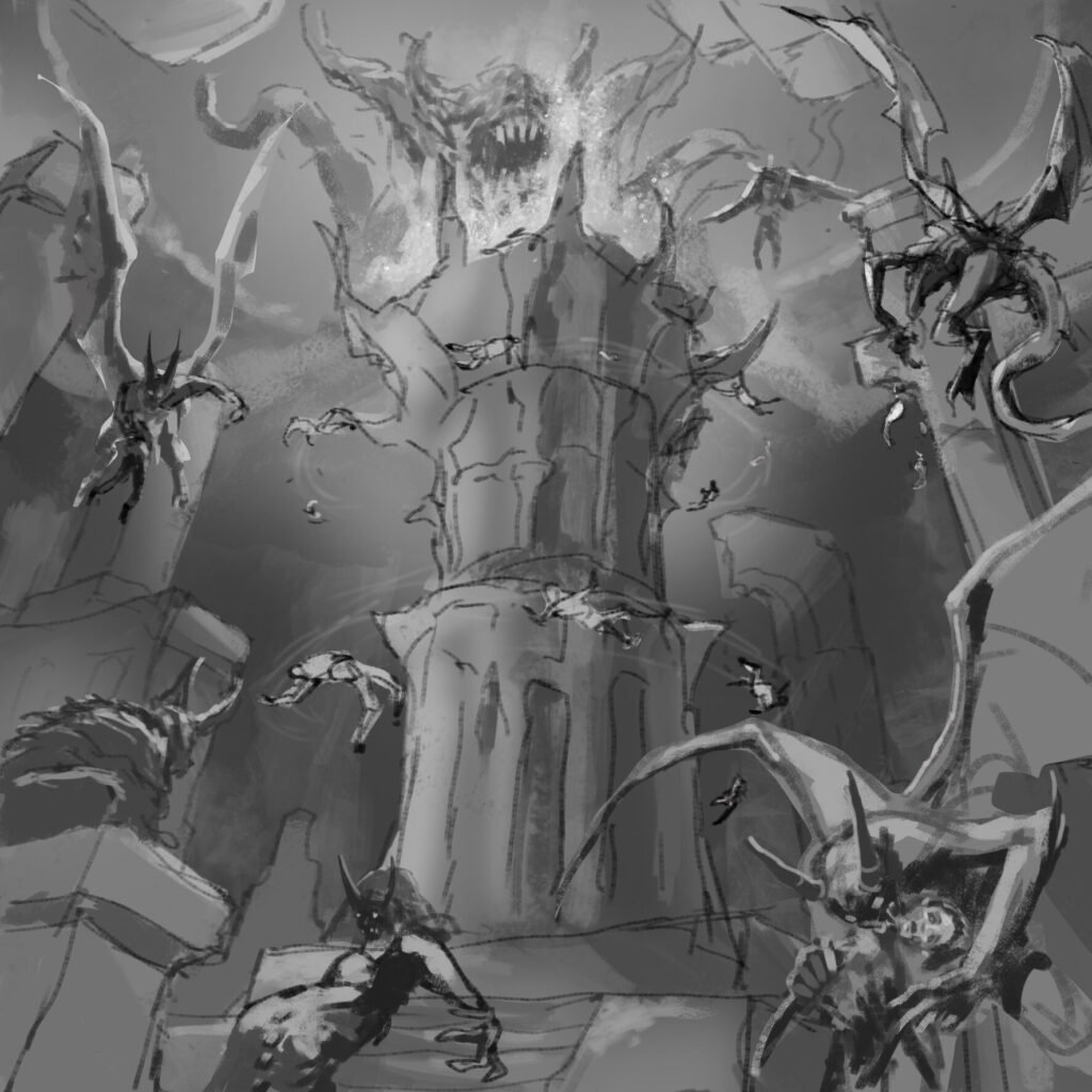 Croquis en valeurs de « Chaotic Eschatological Madness » — Armaada Art