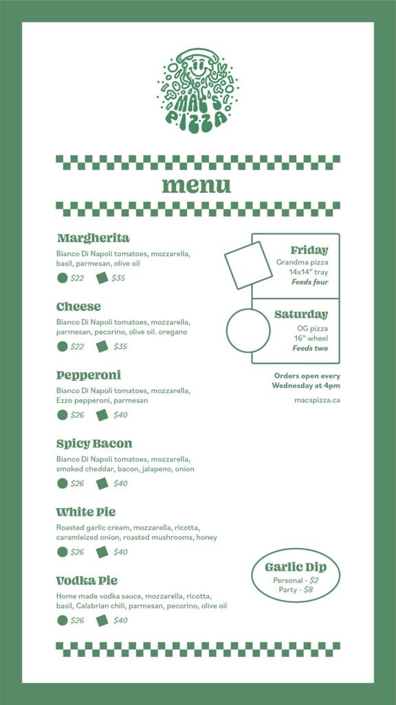 Mac’s Pizza — menu — Boring Friends