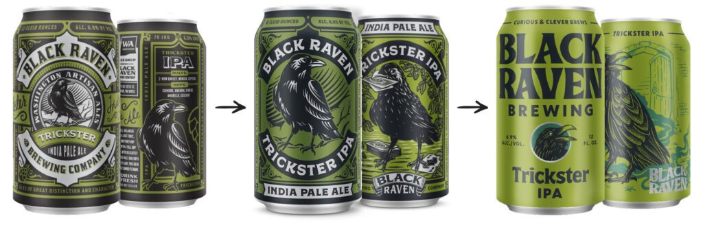 Évolution de l'étiquette Trickster – Black Raven Brewing — Blindtiger Design