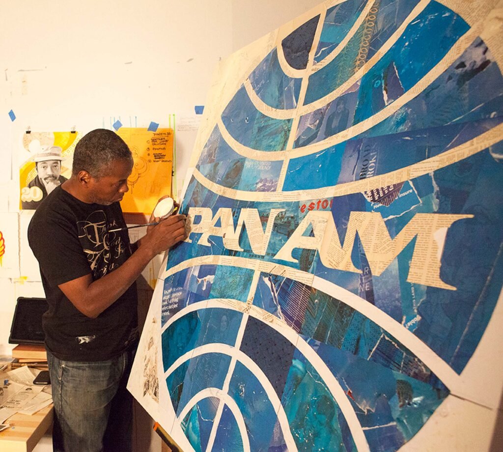 Collage « Pan Am » en cours de réalisation — Cey Adams