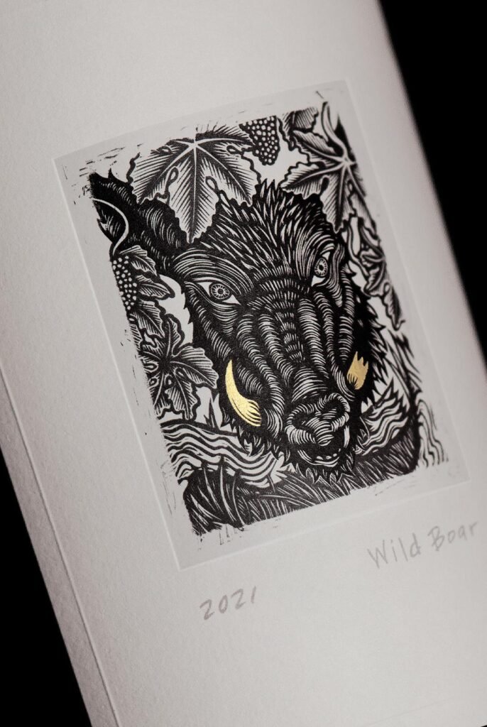 Flora Springs « Wild Boar » – détail de gravure — CF Napa Brand Design
