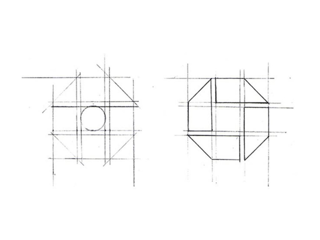 Chase — croquis de construction de l’octogone (processus) — Chermayeff & Geismar & Haviv