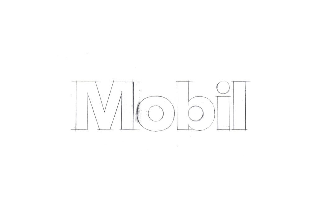 Mobil — croquis au crayon du logotype (processus) — Chermayeff & Geismar & Haviv