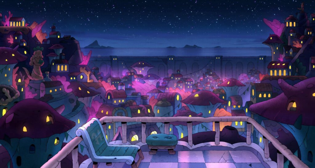 Amphibia – Newtopia de nuit depuis un balcon — Charles Hilton