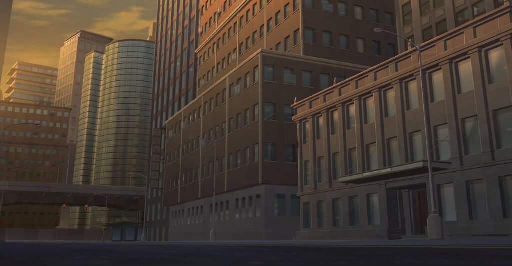 Invincible saison 4 – rue d'immeubles au crépuscule — Charles Hilton