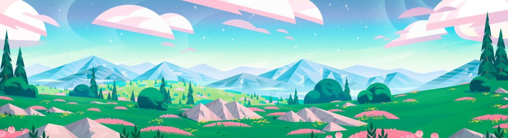 Steven Universe – panorama de montagnes au printemps — Charles Hilton