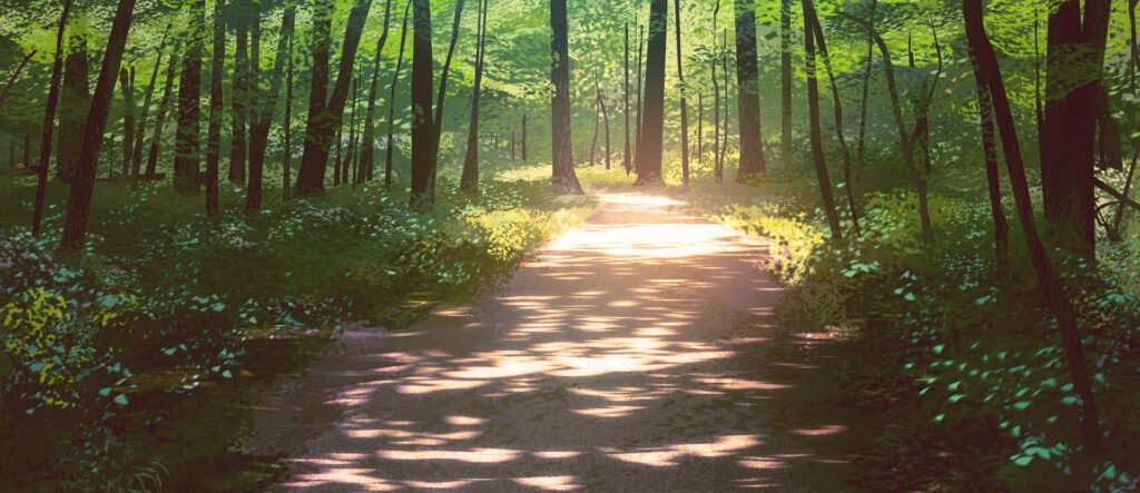 Travail personnel – chemin forestier tacheté de lumière — Charles Hilton