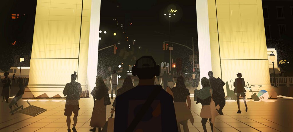 Travail personnel – foule nocturne sous une arche — Charles Hilton