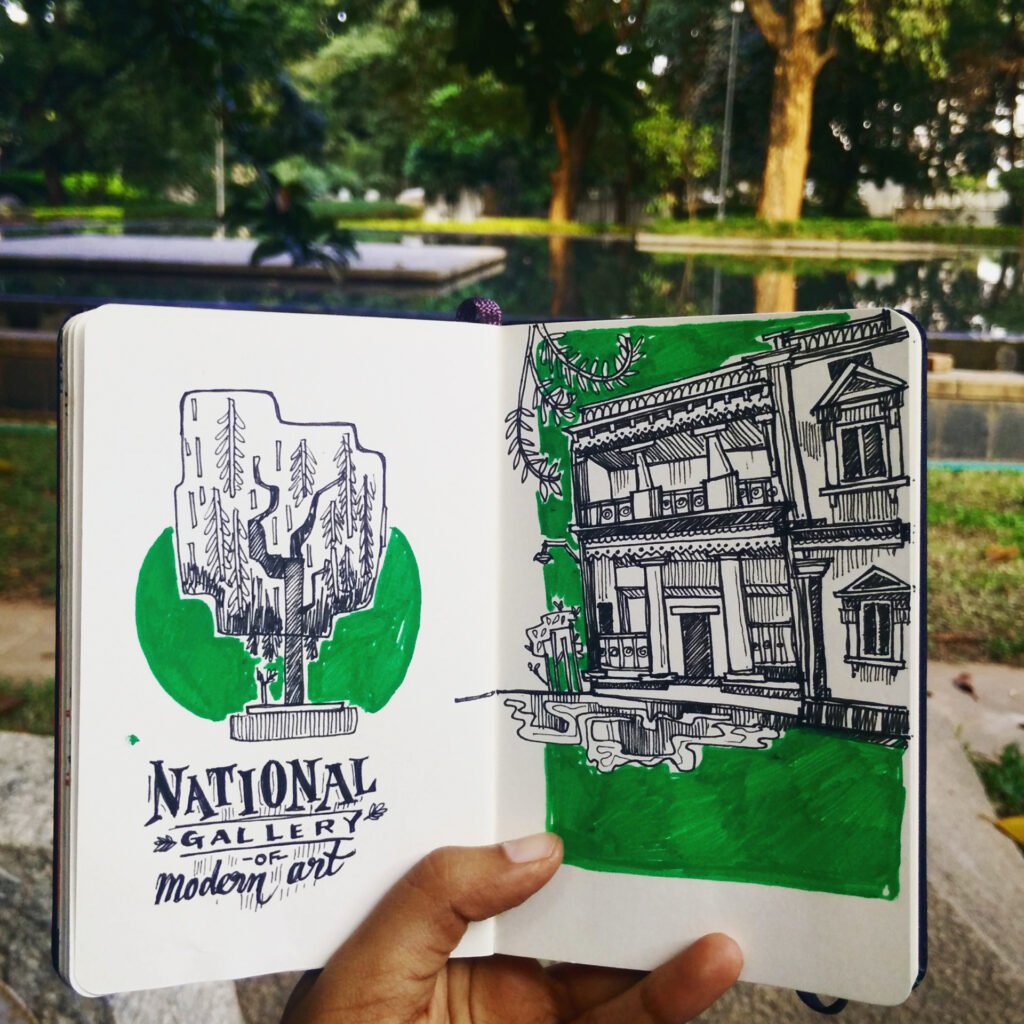 Carnet d'urban sketching – National Gallery of Modern Art — Chaaya Prabhat