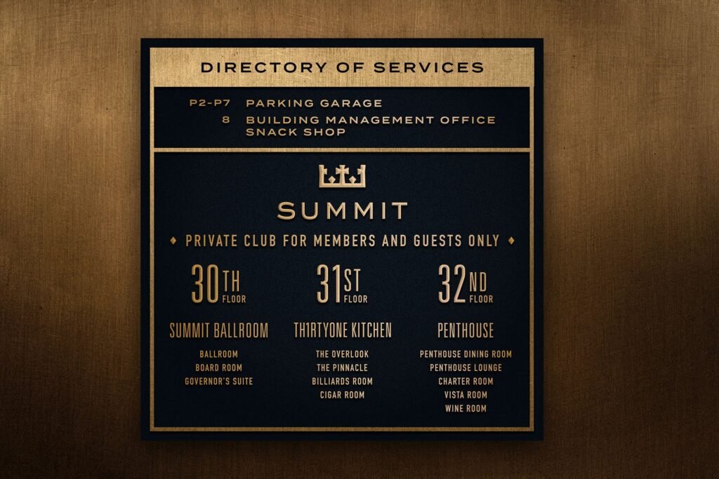 The Summit Club – elevator signage/environment — The Forefathers Group