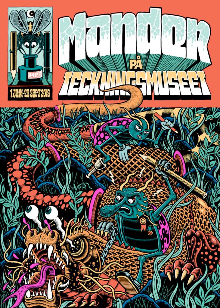 Affiche « Mander på Teckningsmuseet » — Martin Ander