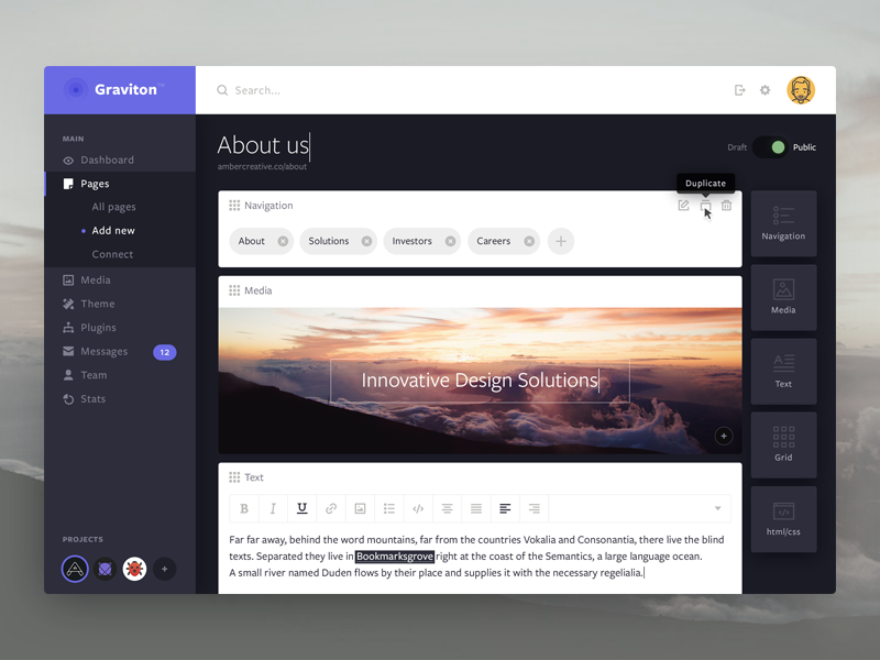 Graviton — création de page — Sebastiano Guerriero