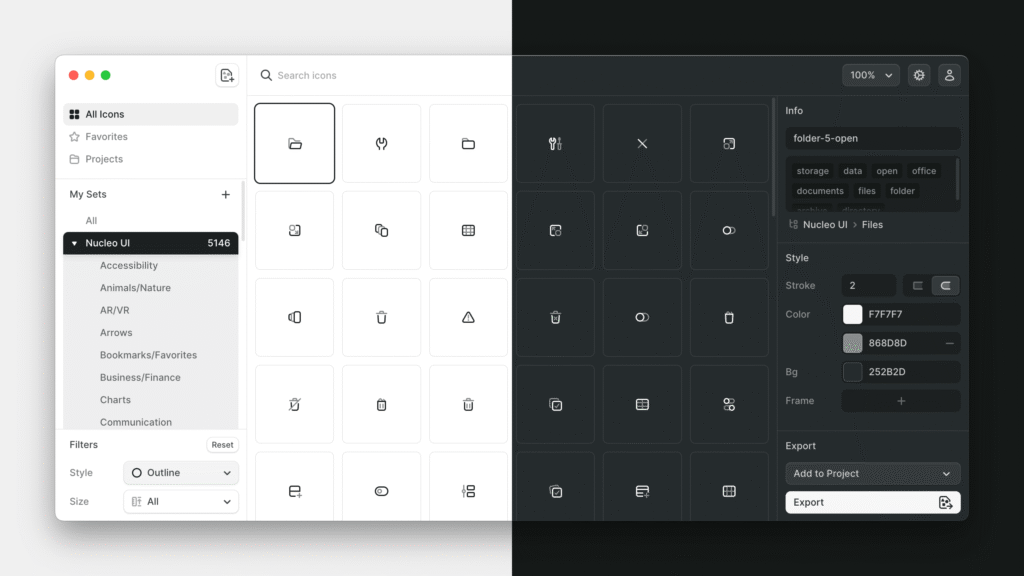 Nucleo v4 — application en thèmes clair et sombre — Sebastiano Guerriero