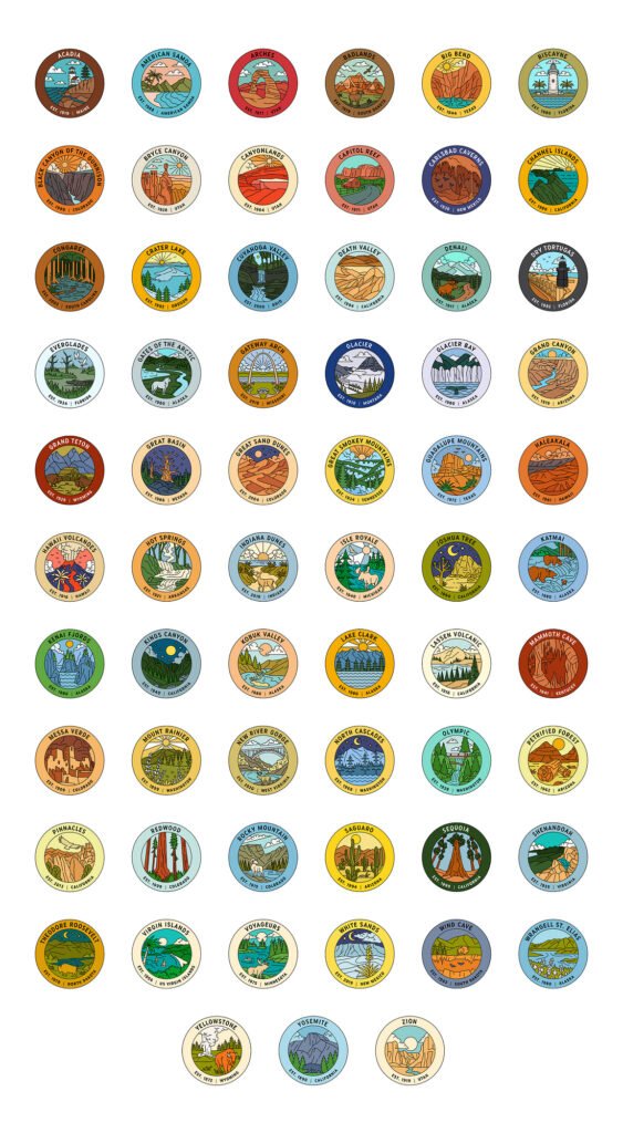 Parcs nationaux des États-Unis – planche complète des badges — Skilline