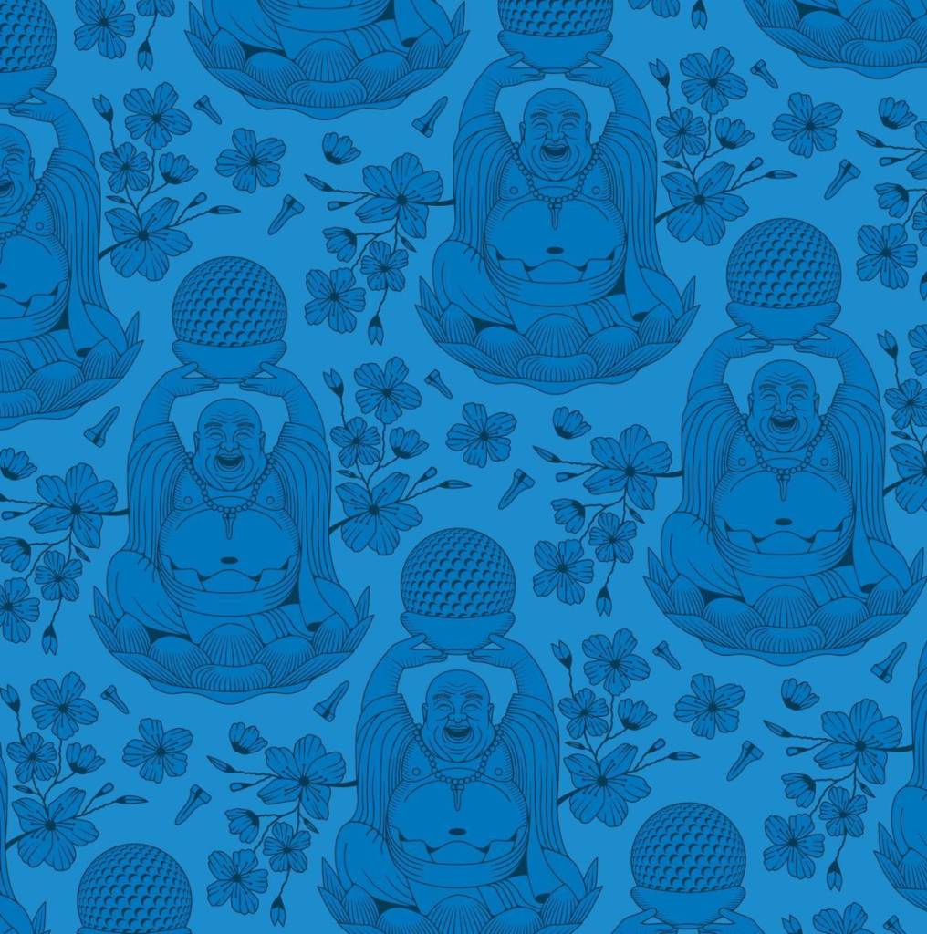 Motif Bouddha rieur et balles de golf — Steely Works
