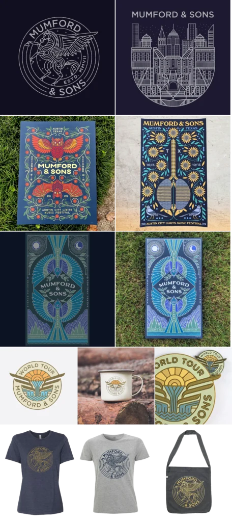 Mumford & Sons — logo, merch, affiches — Steely Works