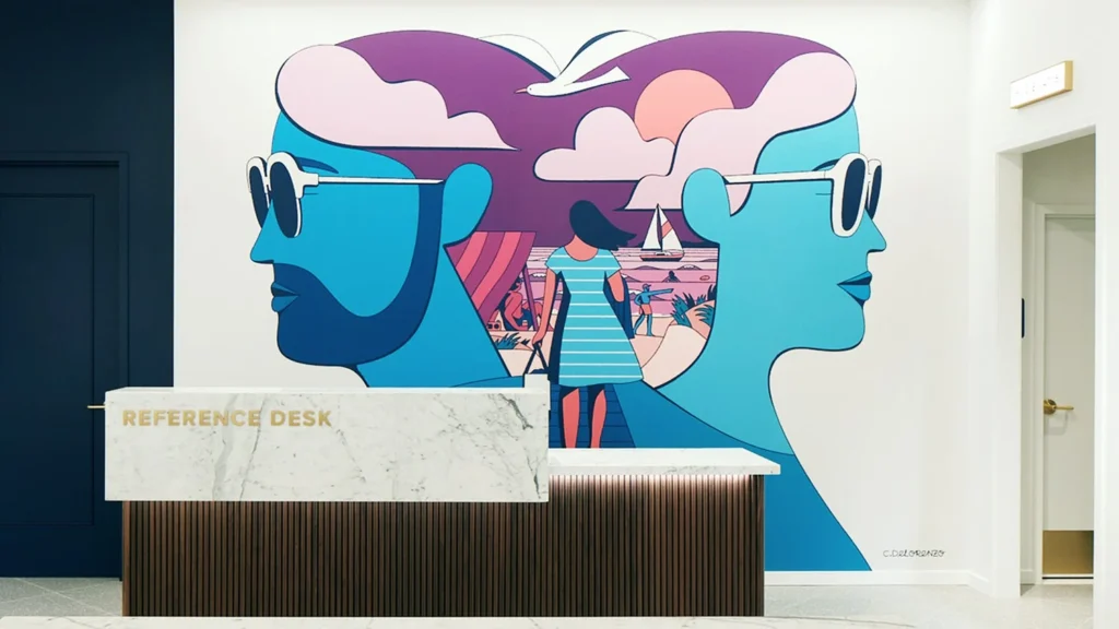 Warby Parker Barnstable — fresque du comptoir — Chris DeLorenzo