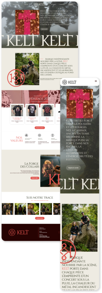 Kelt – maquettes du site (ordinateur et mobile) — Cominup
