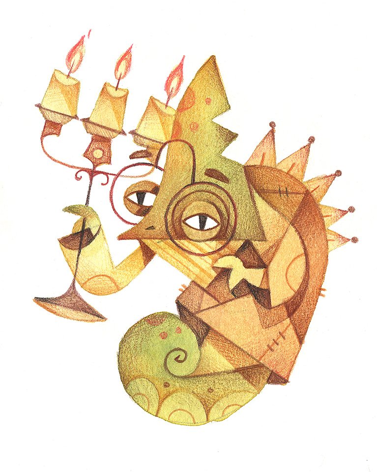 Le caméléon aux bougies — Dan Gartman