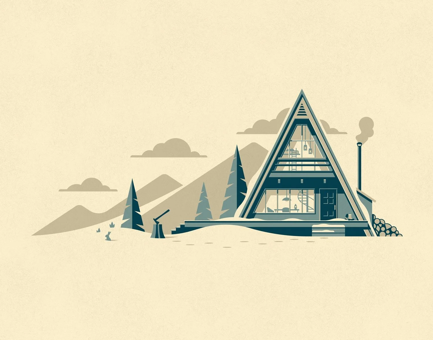 Estampe Cabin Cascade, chalet en A — DKNG