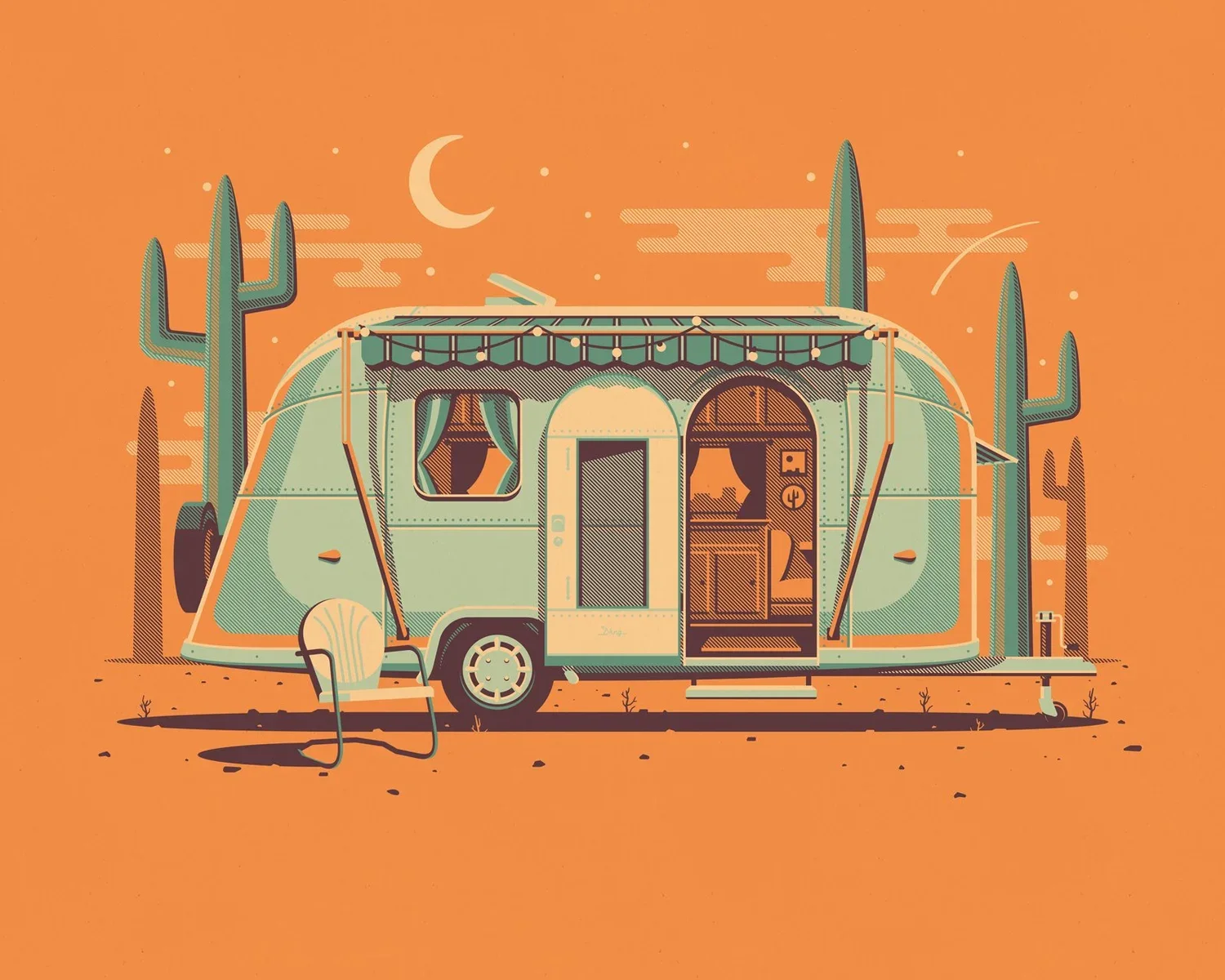 Estampe Camper Mojave, caravane dans le désert — DKNG