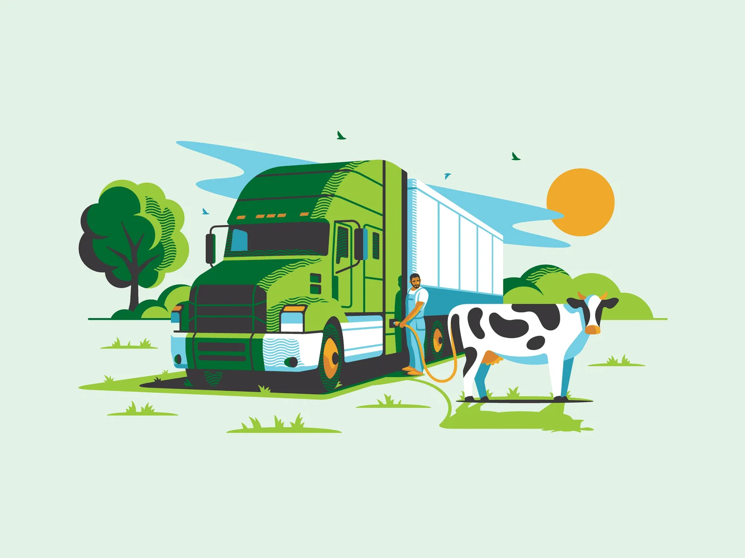 Illustration pour Clean Energy, camion et vache — DKNG