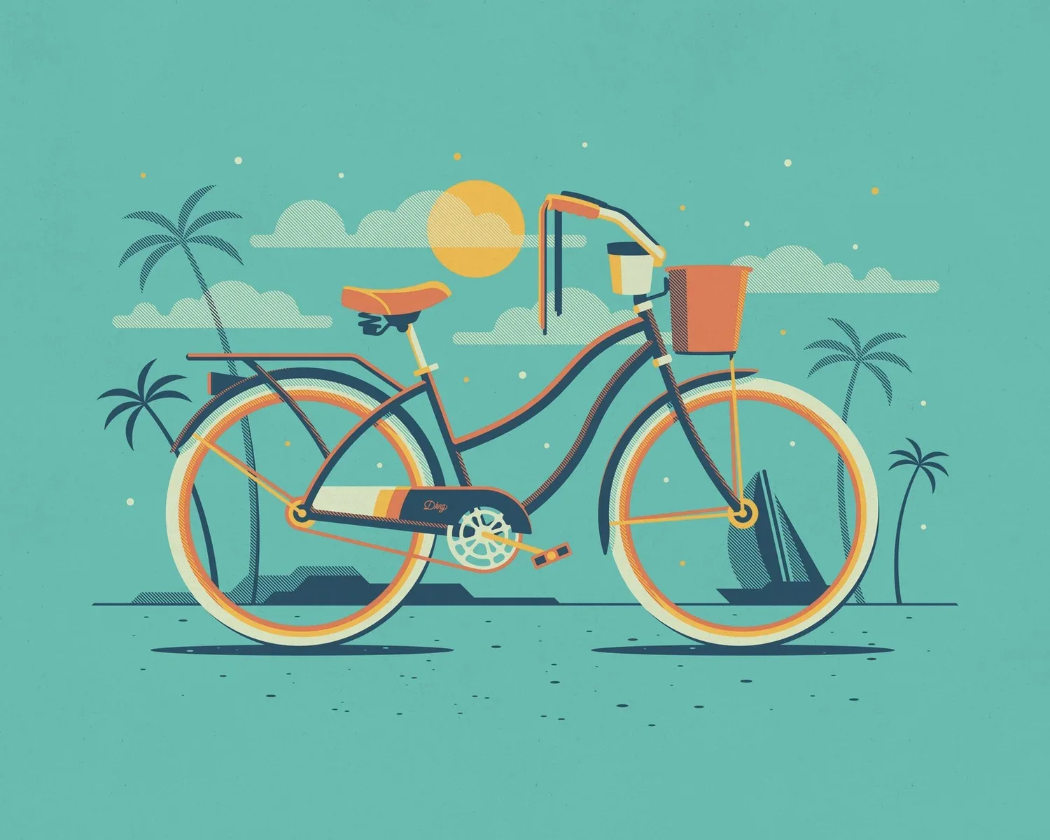 Estampe Cyclist, vélo de plage — DKNG