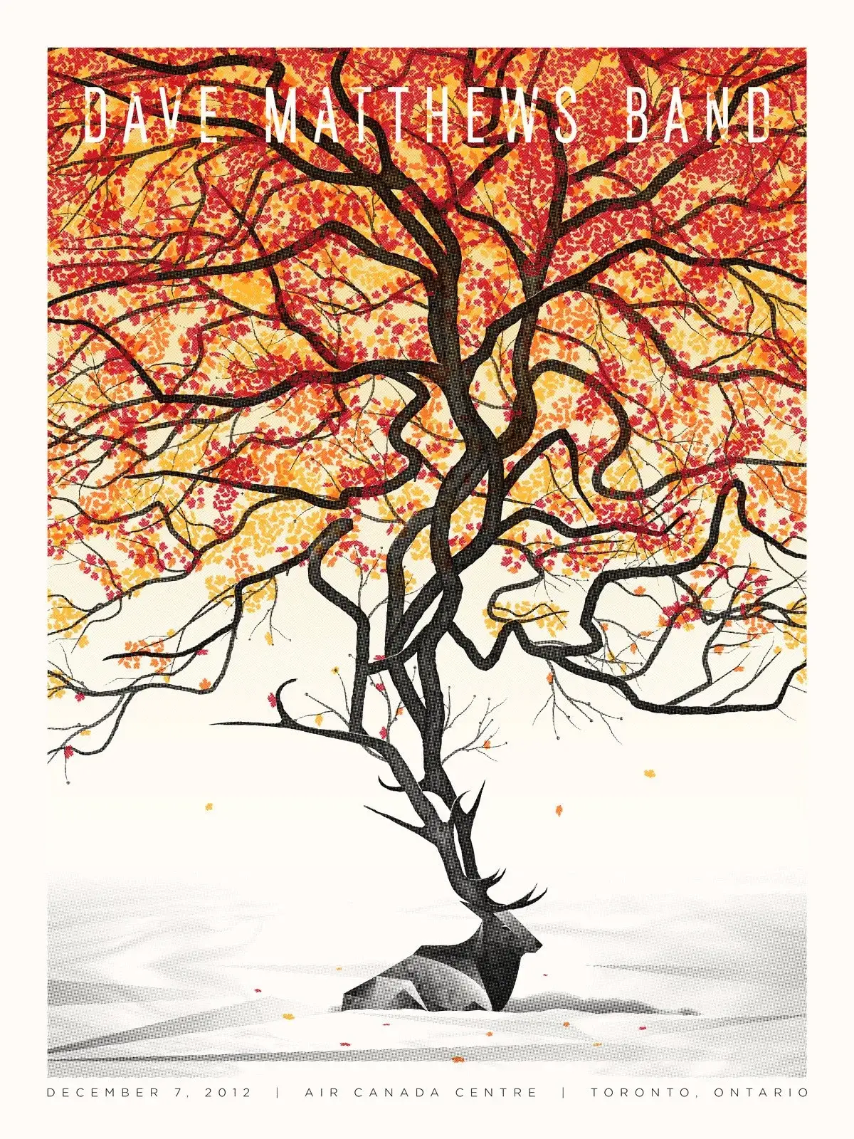 Affiche Dave Matthews Band, arbre d’automne et cerf — DKNG