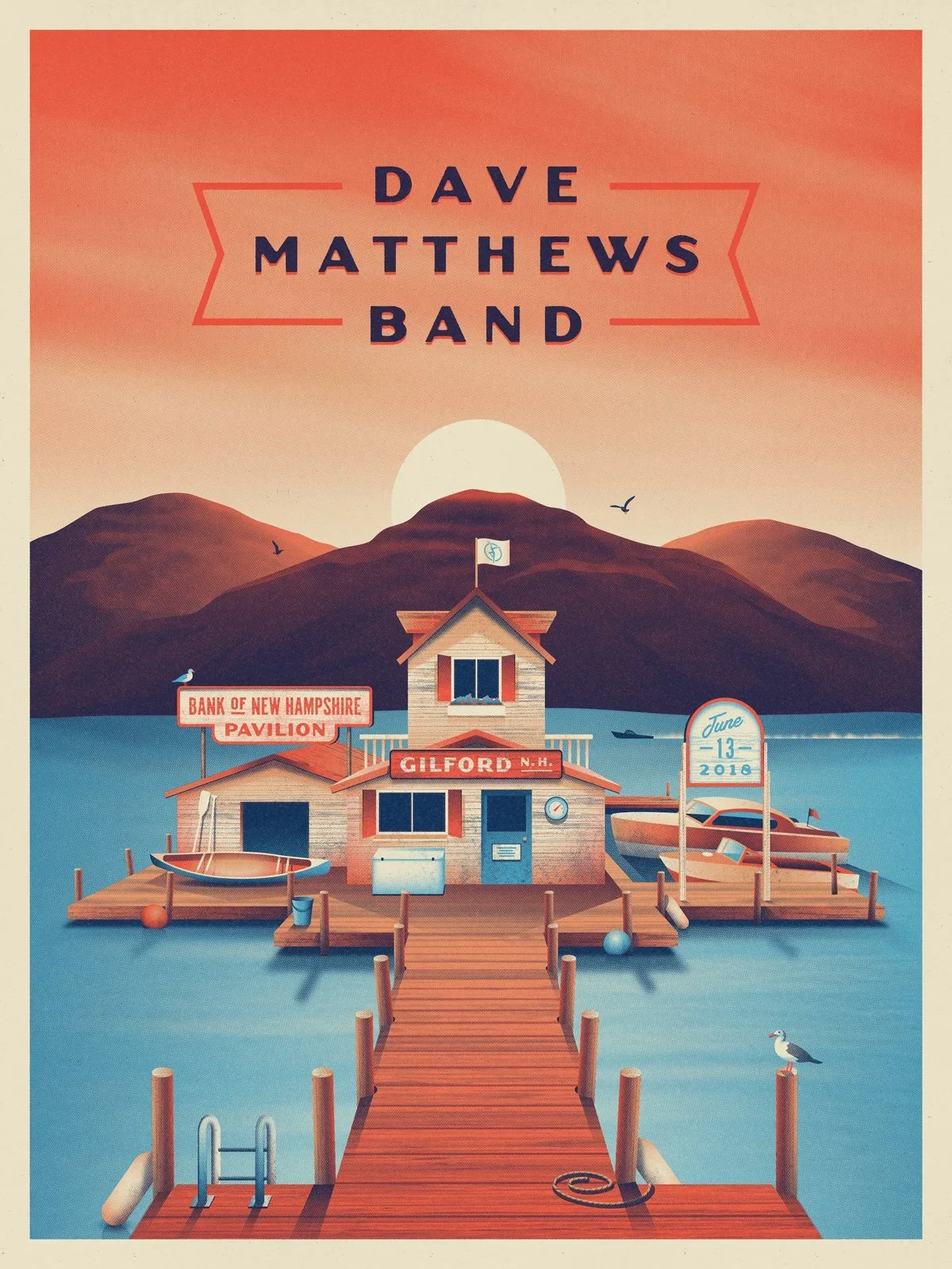 Affiche Dave Matthews Band, maison sur un lac — DKNG