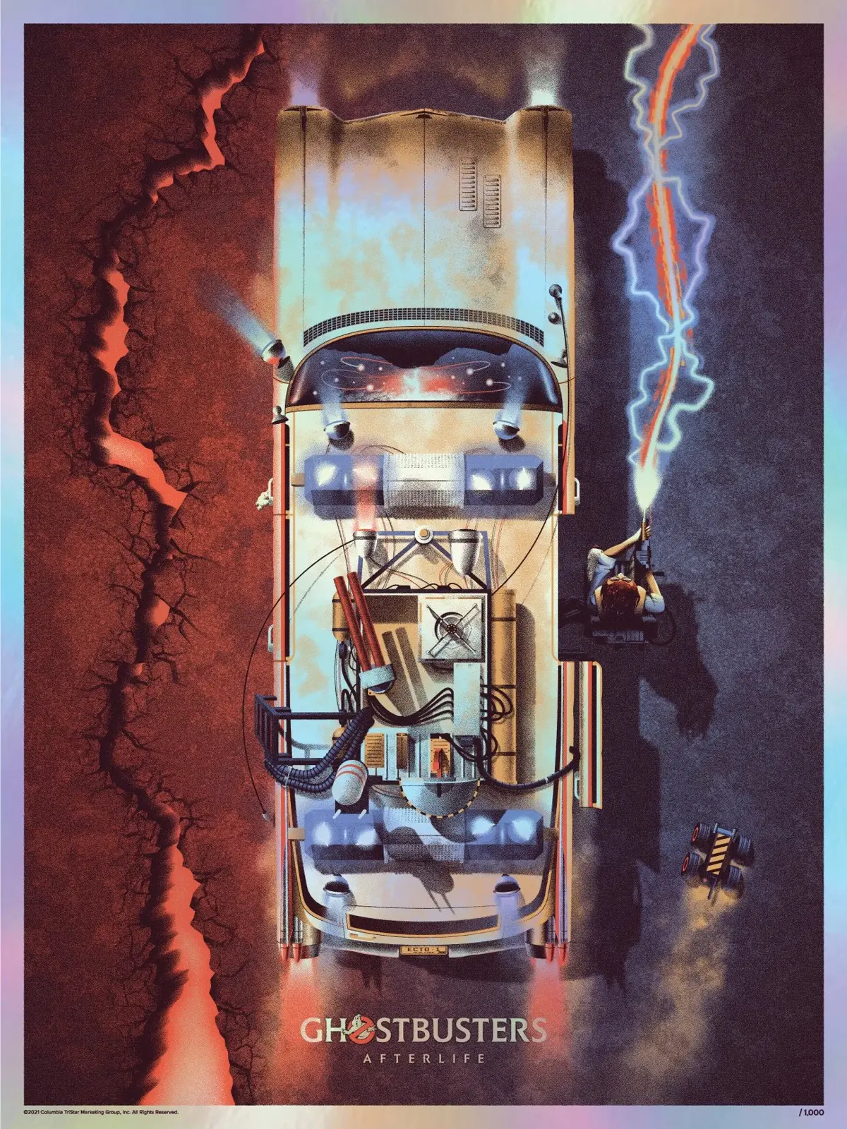 Affiche Ghostbusters Afterlife, l’Ecto-1 vue du ciel — DKNG
