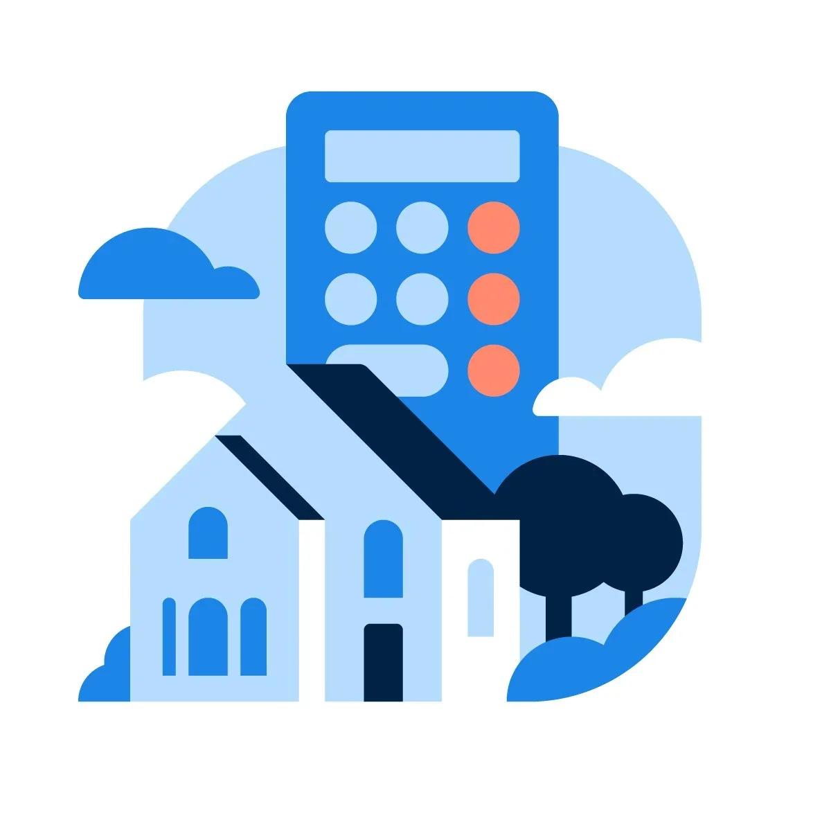 Illustration Opendoor, maison et calculatrice — DKNG