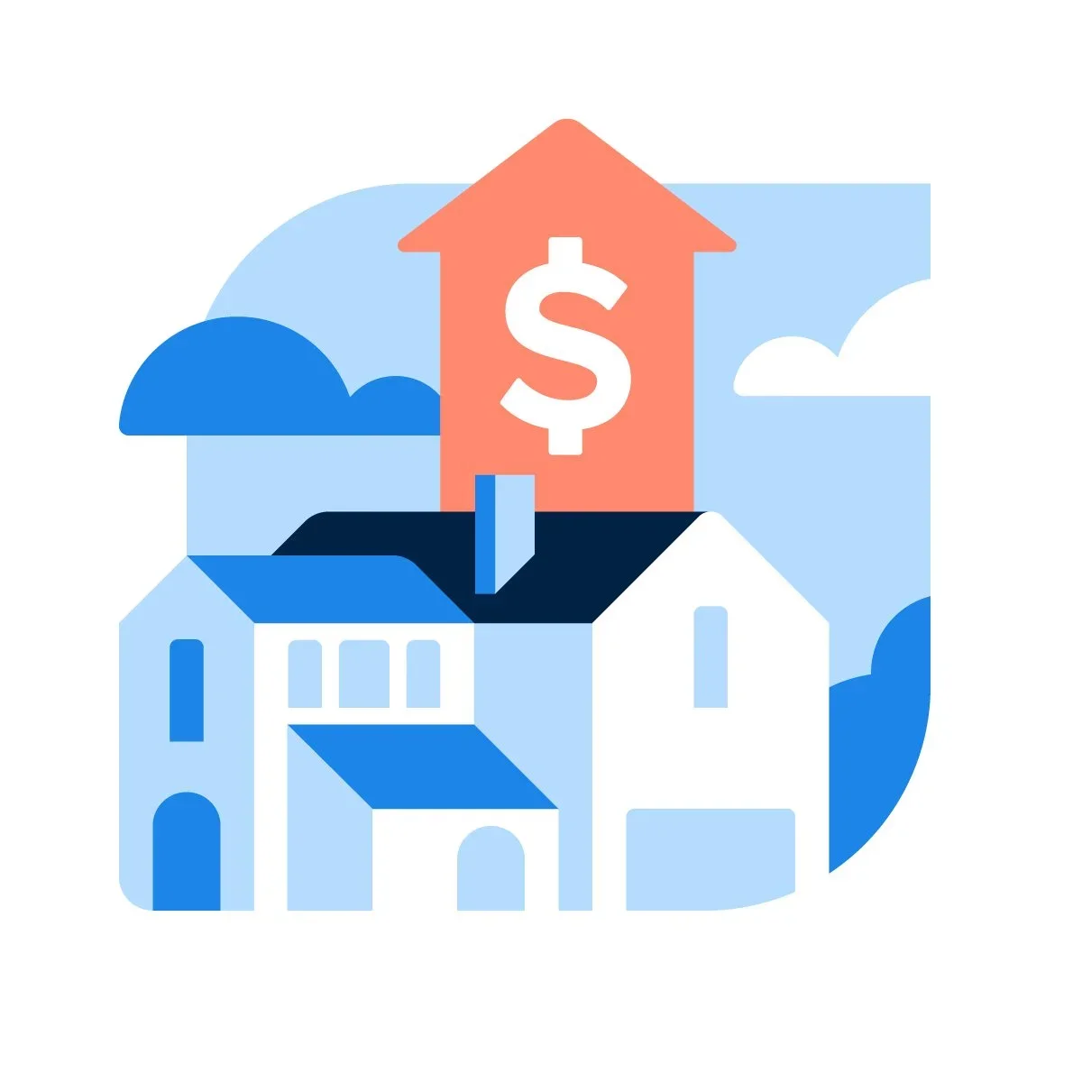 Illustration Opendoor, maison et dollar — DKNG