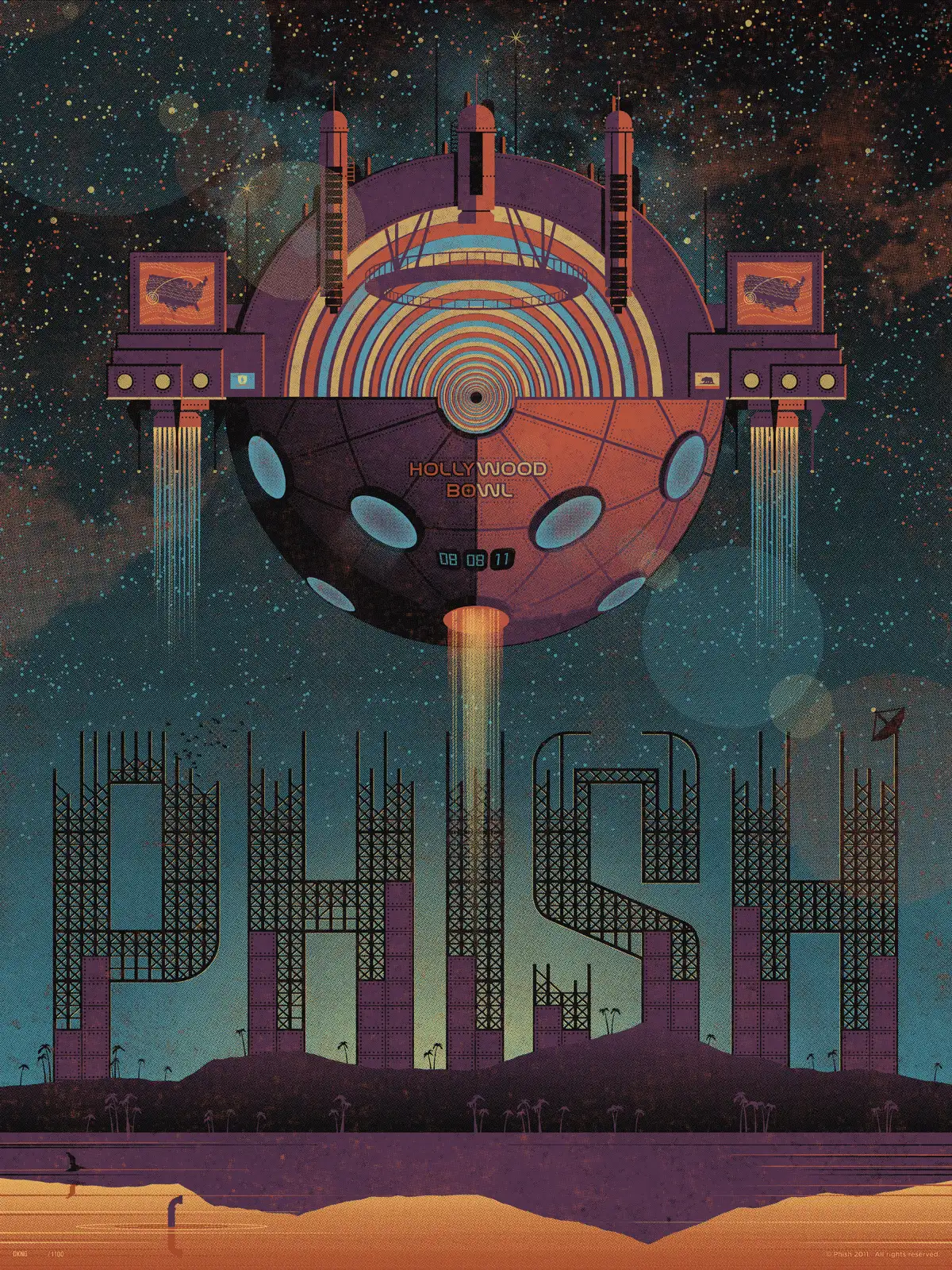 Affiche Phish, vaisseau spatial et lettres géantes — DKNG