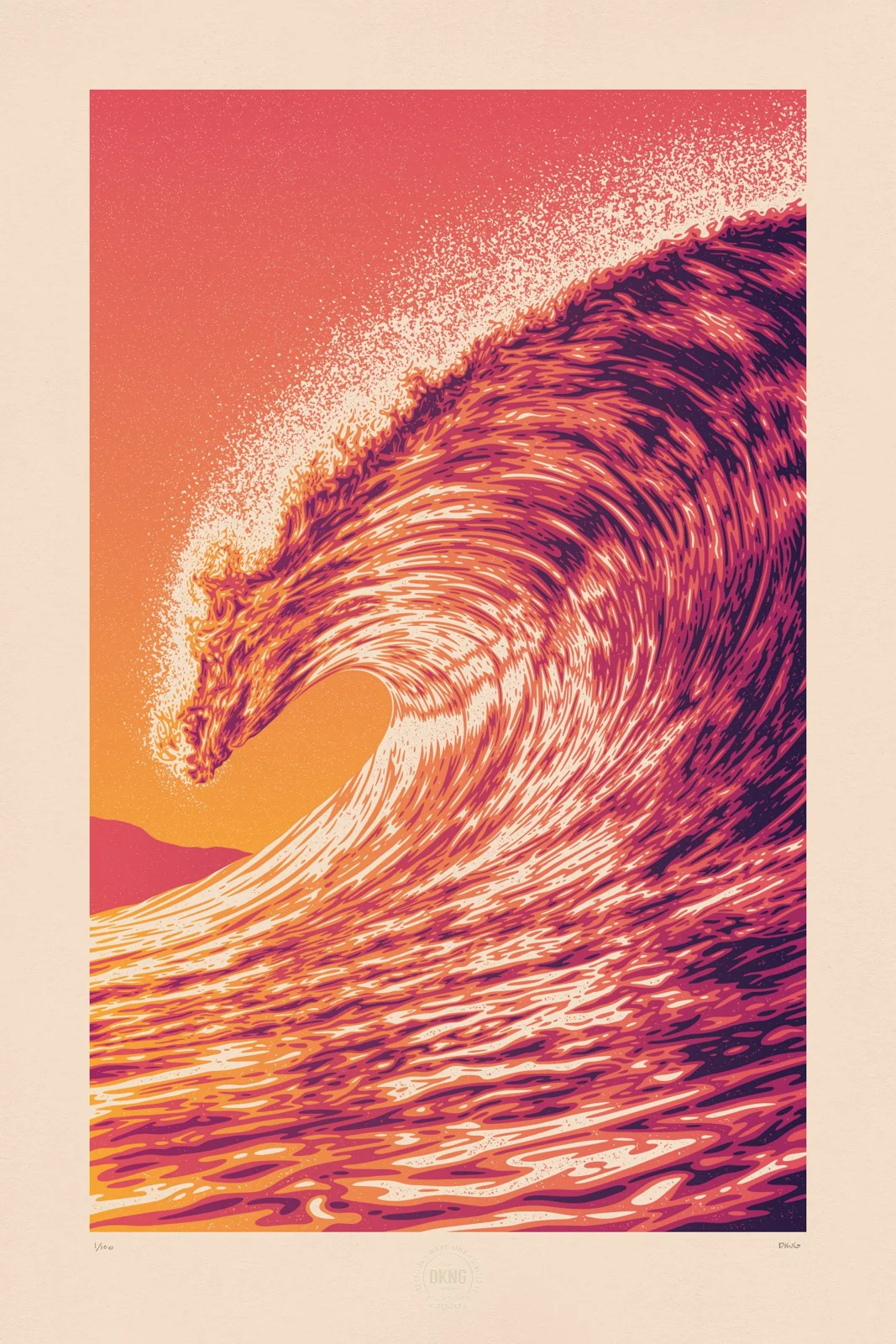 Estampe Wave One, vague orange et rose — DKNG