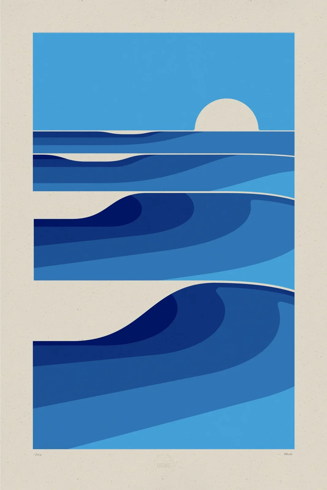 Estampe Wave Two, vague bleue stylisée — DKNG