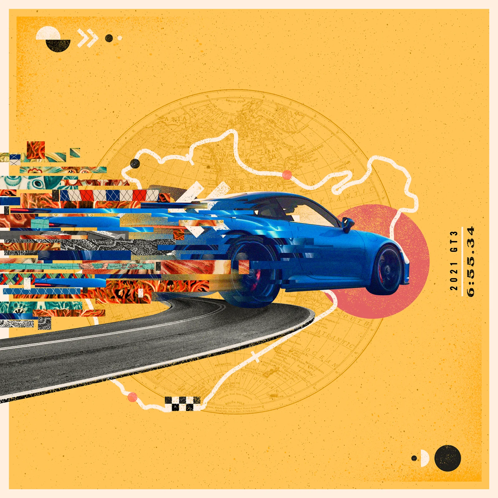 Bleu sur la route, vitesse pixelisée — Eduardo Ramón (000 Magazine)