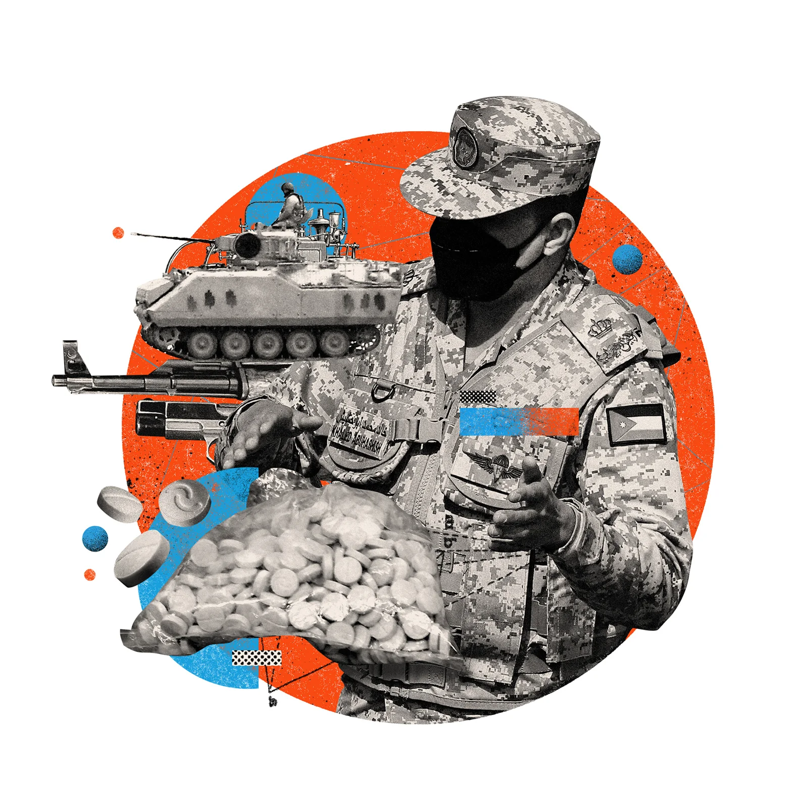 Soldat et cachets — Eduardo Ramón (Al Majalla / Captagon)