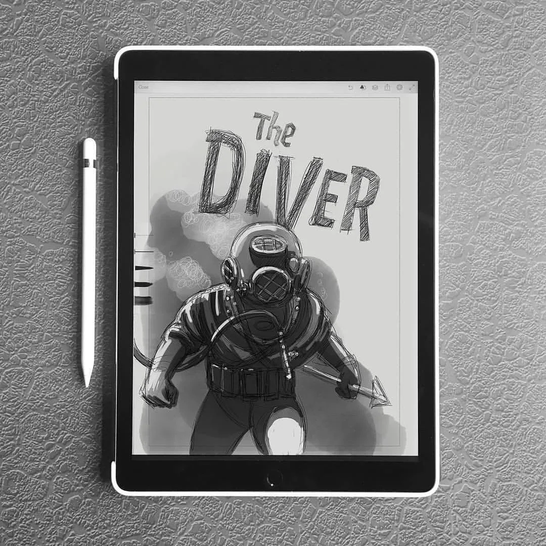 Le Plongeur, croquis sur tablette — Emrich Office