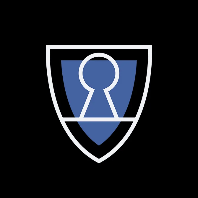 Icône de bouclier avec serrure, traits blancs et aplat bleu — Ethan Fender